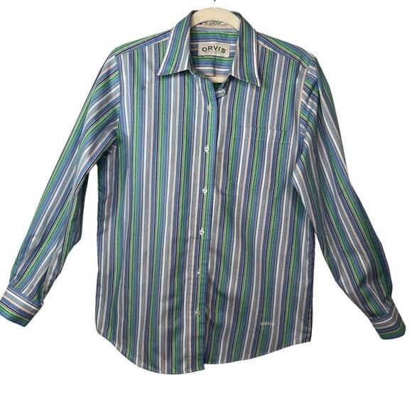 Orvis Tops - Orvis Blue & Green Striped Button Up Shirt Top Long Sleeve Ladies Women's Size 8
